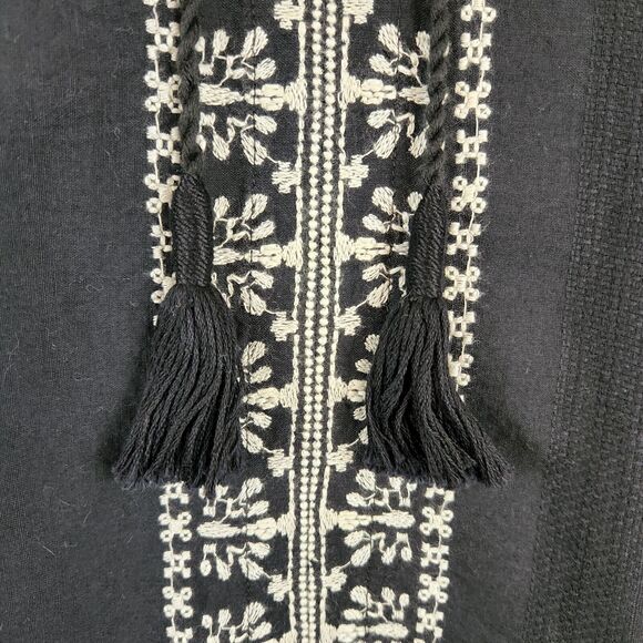 Madewell Camelia Boho Tunic Top XS Black White Cotton Embroidered Tassels V-Neck - Picture 6 of 8